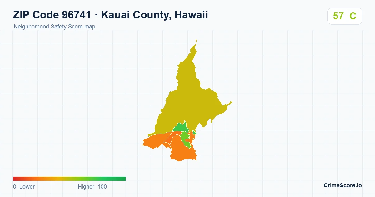 ZIP Code 96741 in Kauai County, Hawaii neighborhood Safety Score map