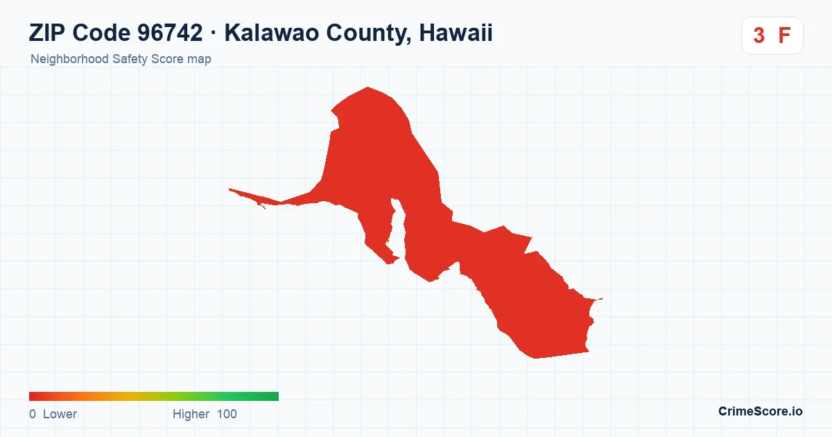 ZIP Code 96742 in Kalawao County, Hawaii neighborhood Safety Score map