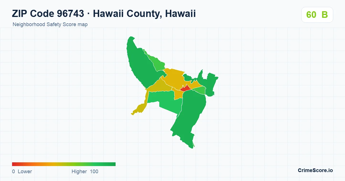 ZIP Code 96743 in Hawaii County, Hawaii neighborhood Safety Score map