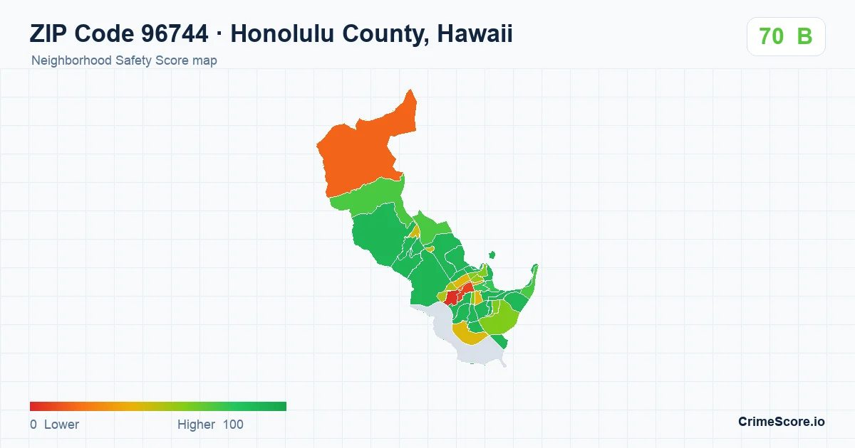 ZIP Code 96744 in Honolulu County, Hawaii neighborhood Safety Score map