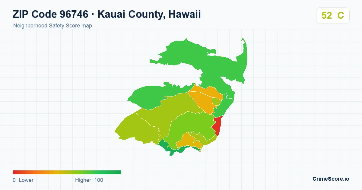 ZIP Code 96746 in Kauai County, Hawaii neighborhood Safety Score map