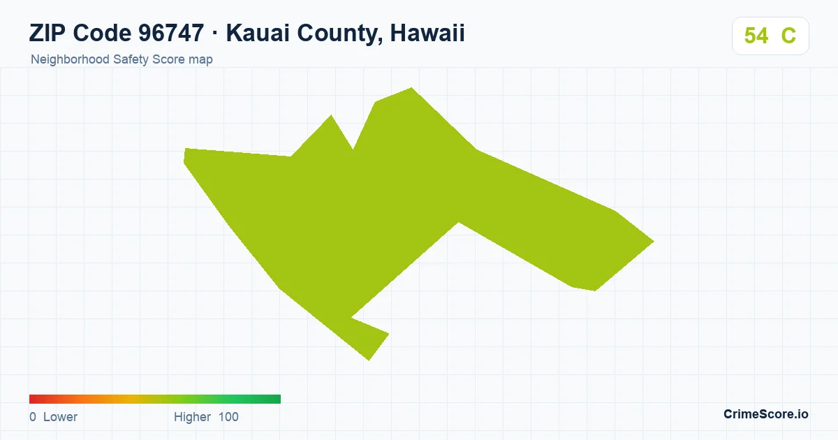 ZIP Code 96747 in Kauai County, Hawaii neighborhood Safety Score map
