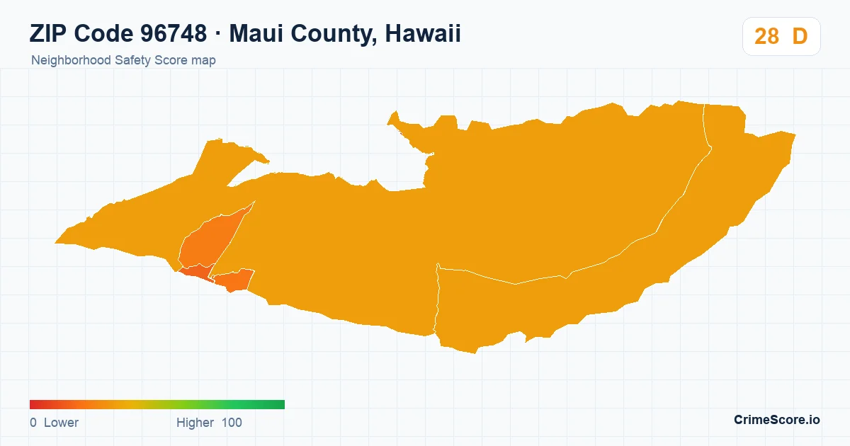 ZIP Code 96748 in Maui County, Hawaii neighborhood Safety Score map