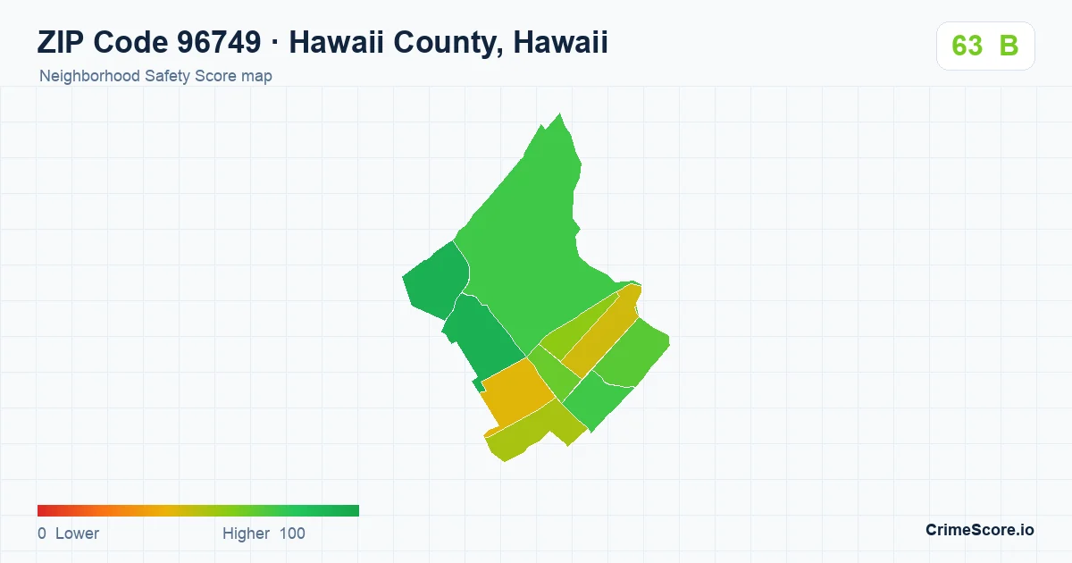 ZIP Code 96749 in Hawaii County, Hawaii neighborhood Safety Score map