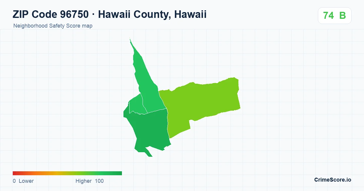 ZIP Code 96750 in Hawaii County, Hawaii neighborhood Safety Score map