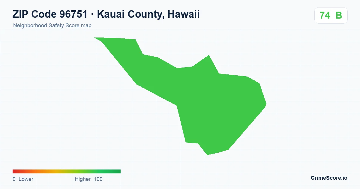 ZIP Code 96751 in Kauai County, Hawaii neighborhood Safety Score map