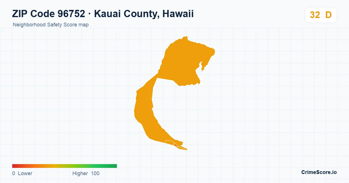 ZIP Code 96752 in Kauai County, Hawaii neighborhood Safety Score map