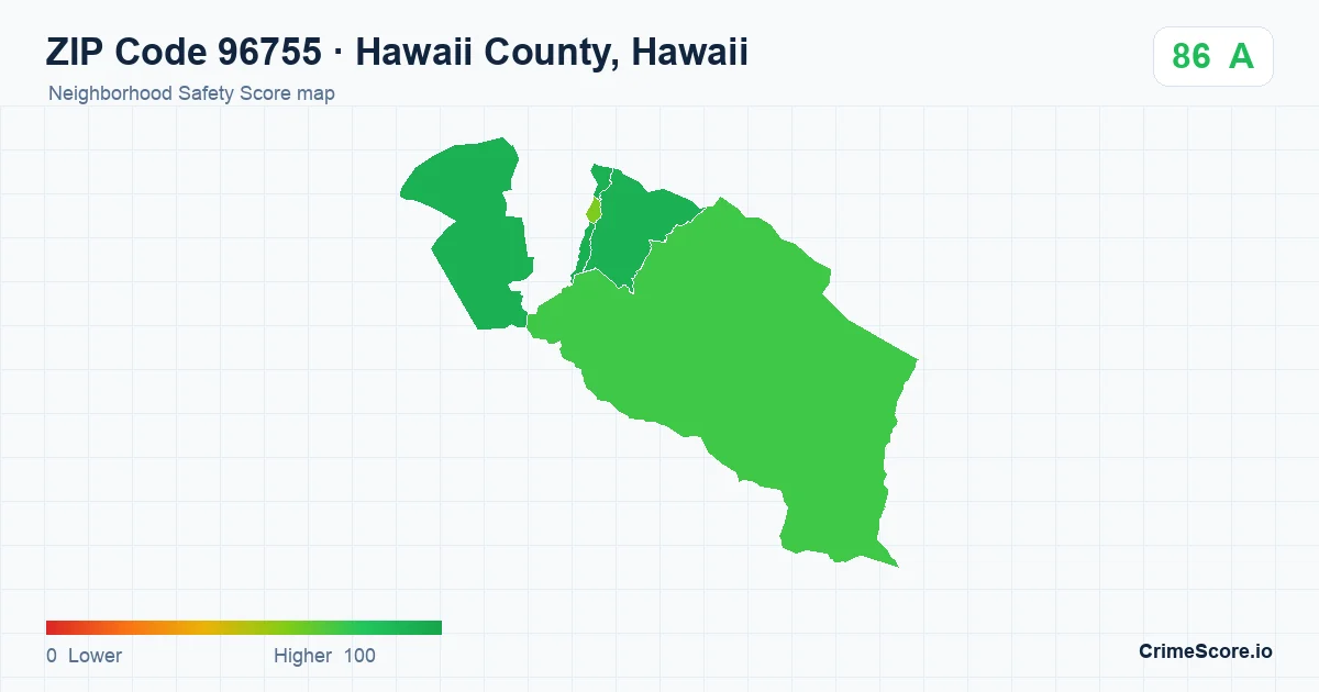 ZIP Code 96755 in Hawaii County, Hawaii neighborhood Safety Score map