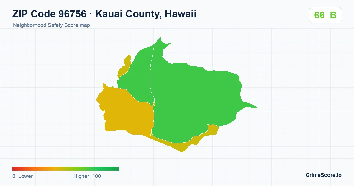 ZIP Code 96756 in Kauai County, Hawaii neighborhood Safety Score map
