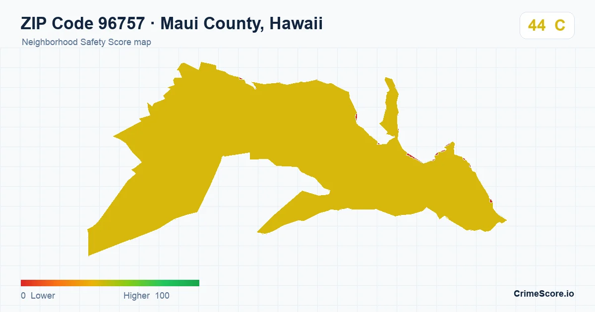 ZIP Code 96757 in Maui County, Hawaii neighborhood Safety Score map