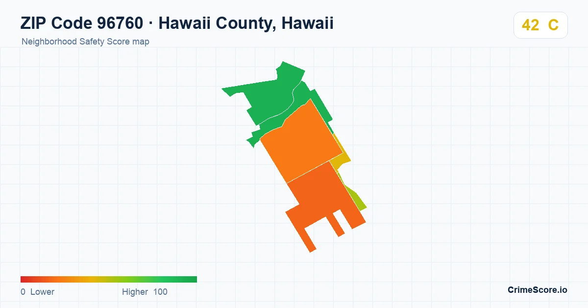 ZIP Code 96760 in Hawaii County, Hawaii neighborhood Safety Score map
