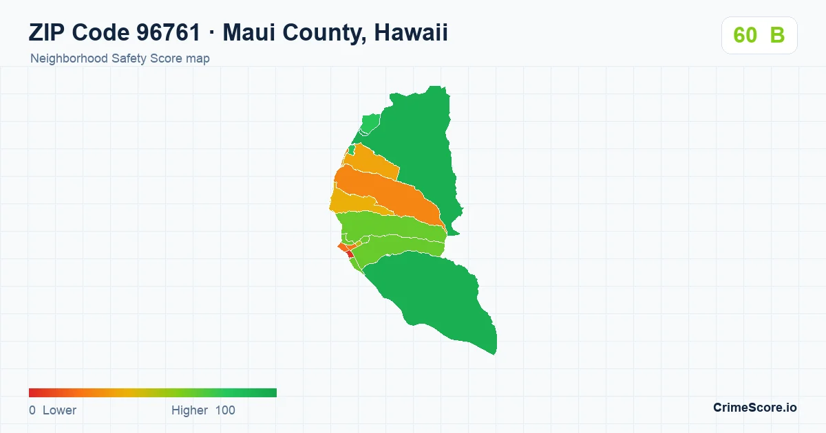 ZIP Code 96761 in Maui County, Hawaii neighborhood Safety Score map
