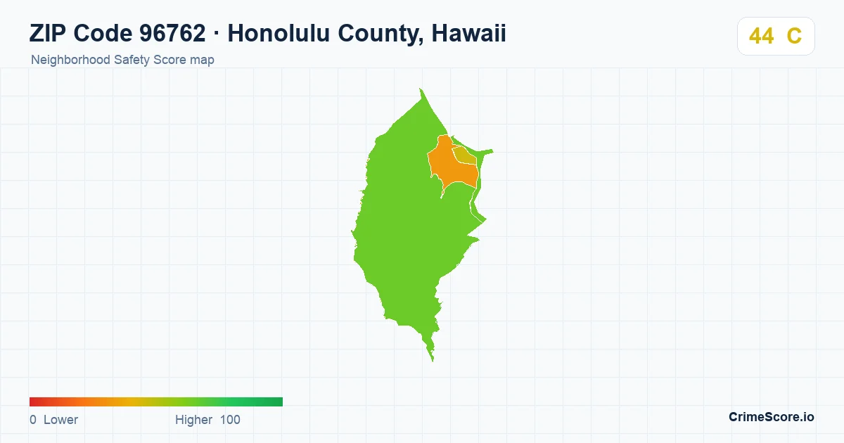 ZIP Code 96762 in Honolulu County, Hawaii neighborhood Safety Score map