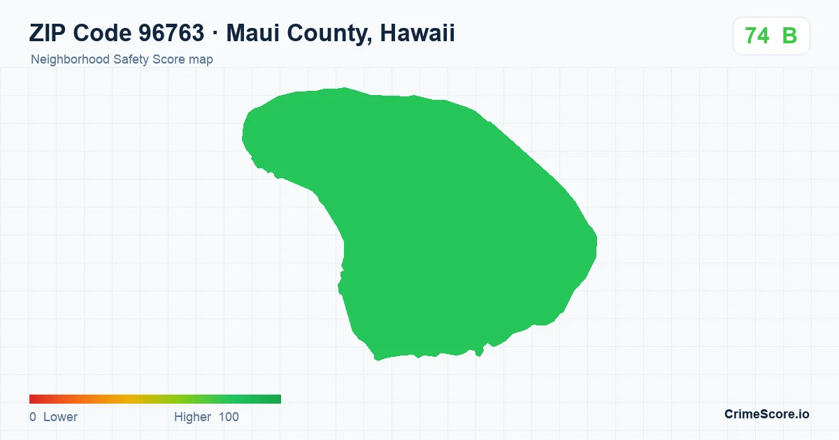 ZIP Code 96763 in Maui County, Hawaii neighborhood Safety Score map