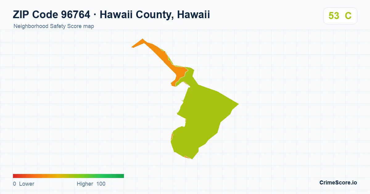ZIP Code 96764 in Hawaii County, Hawaii neighborhood Safety Score map