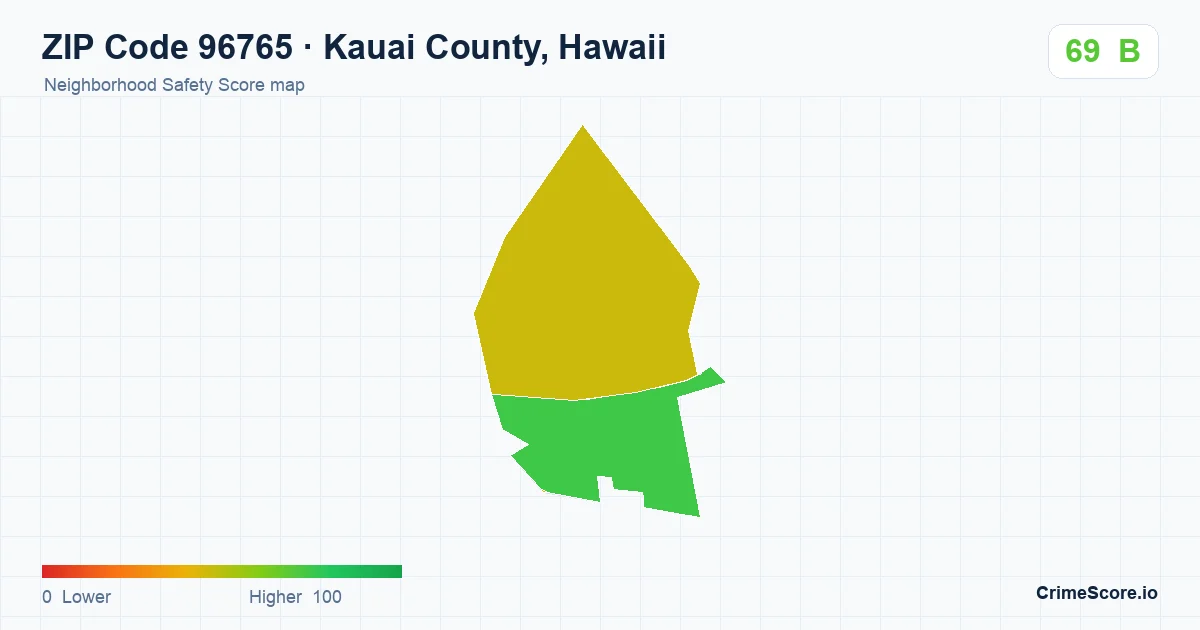 ZIP Code 96765 in Kauai County, Hawaii neighborhood Safety Score map