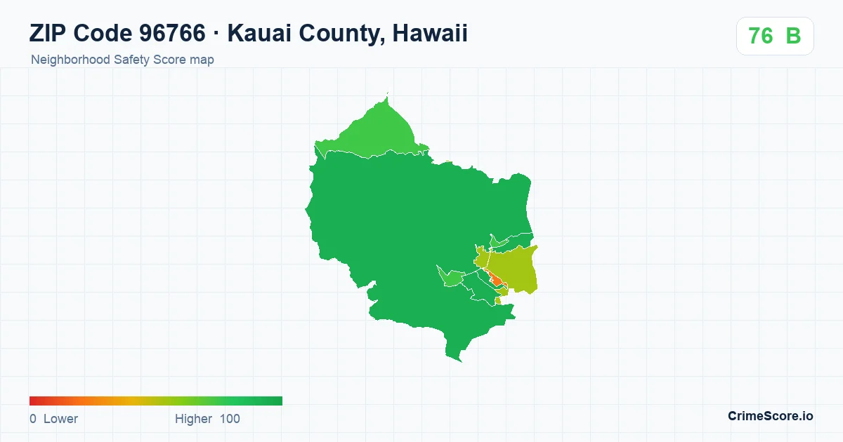ZIP Code 96766 in Kauai County, Hawaii neighborhood Safety Score map