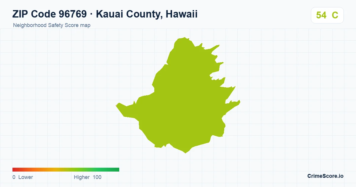 ZIP Code 96769 in Kauai County, Hawaii neighborhood Safety Score map