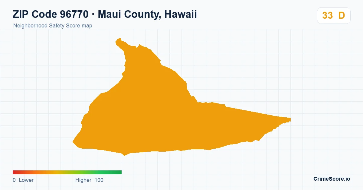 ZIP Code 96770 in Maui County, Hawaii neighborhood Safety Score map