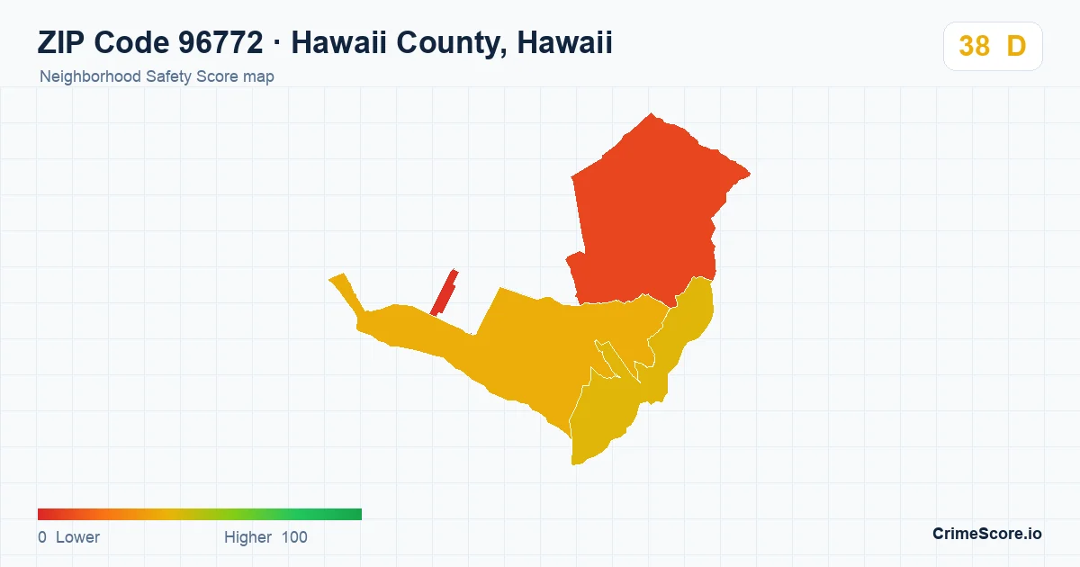 ZIP Code 96772 in Hawaii County, Hawaii neighborhood Safety Score map