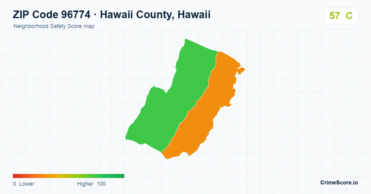 ZIP Code 96774 in Hawaii County, Hawaii neighborhood Safety Score map