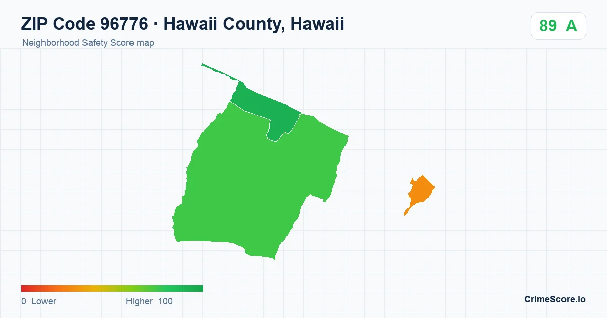 ZIP Code 96776 in Hawaii County, Hawaii neighborhood Safety Score map