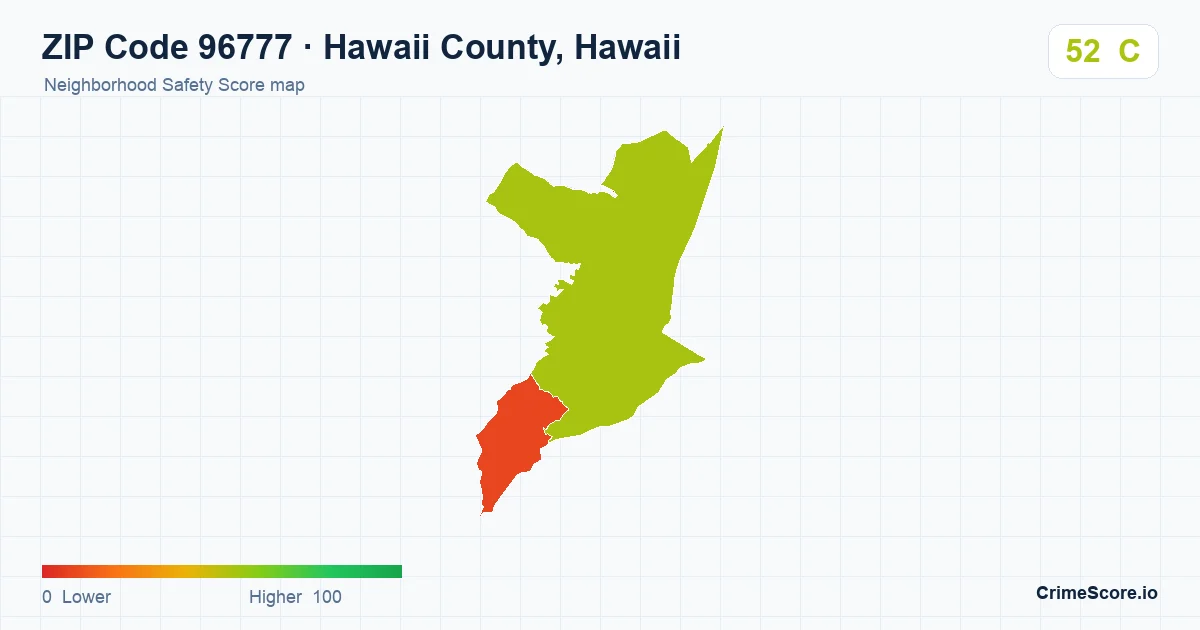 ZIP Code 96777 in Hawaii County, Hawaii neighborhood Safety Score map