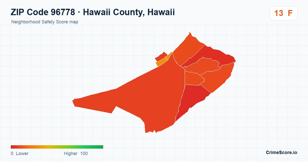 ZIP Code 96778 in Hawaii County, Hawaii neighborhood Safety Score map