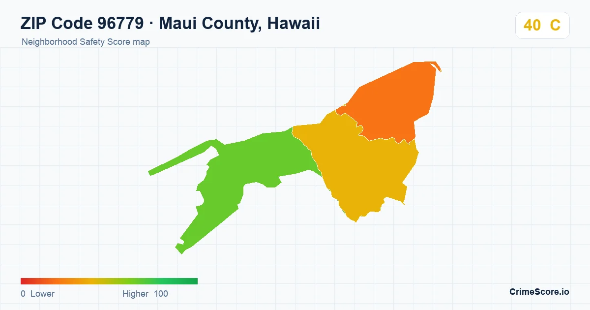 ZIP Code 96779 in Maui County, Hawaii neighborhood Safety Score map