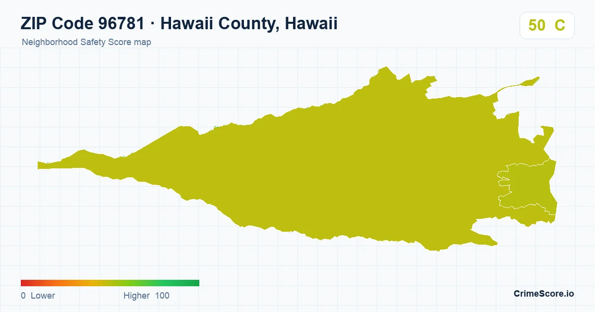 ZIP Code 96781 in Hawaii County, Hawaii neighborhood Safety Score map