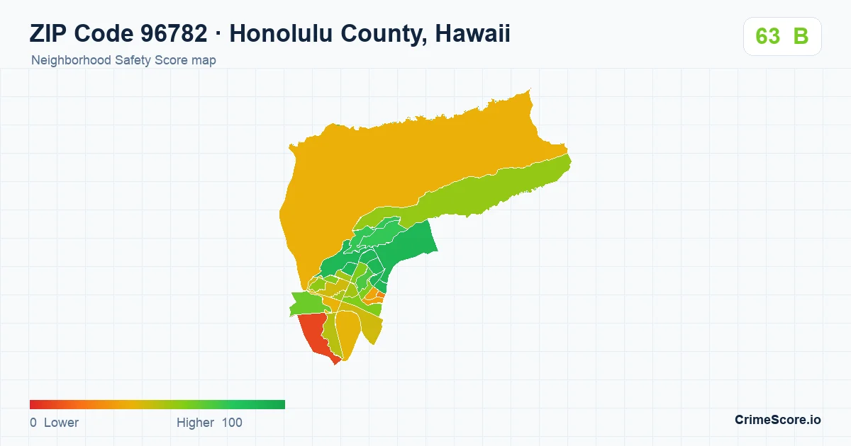 ZIP Code 96782 in Honolulu County, Hawaii neighborhood Safety Score map