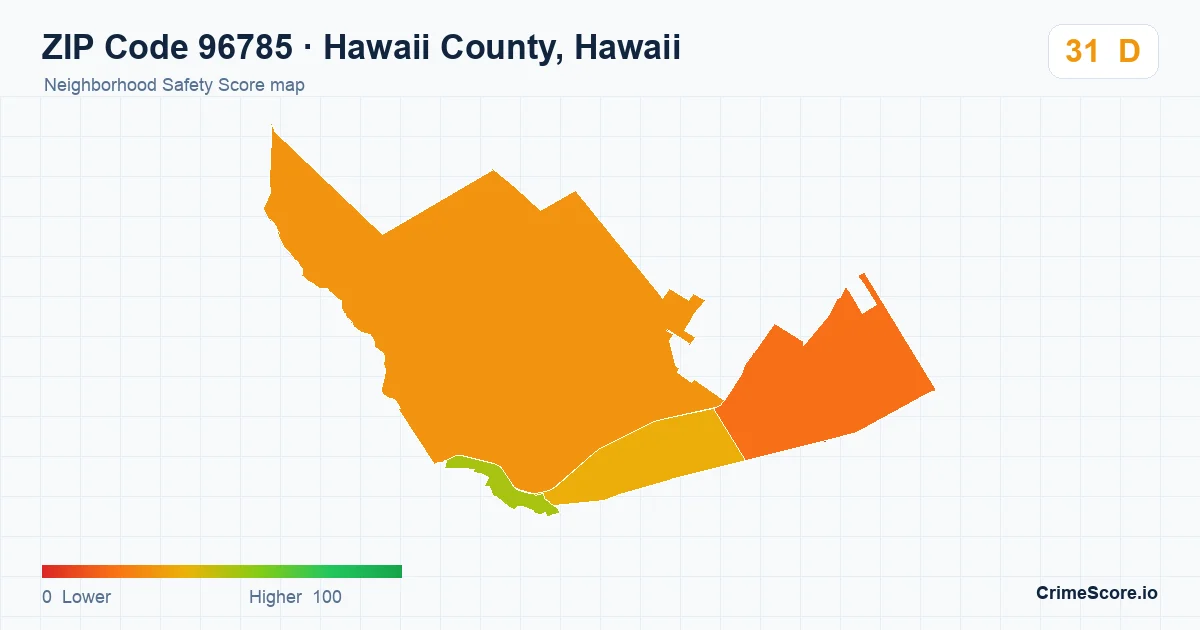 ZIP Code 96785 in Hawaii County, Hawaii neighborhood Safety Score map