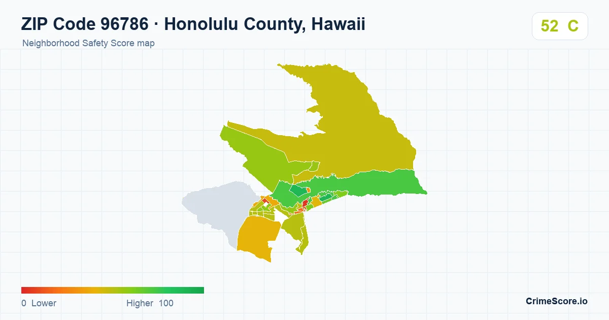 ZIP Code 96786 in Honolulu County, Hawaii neighborhood Safety Score map