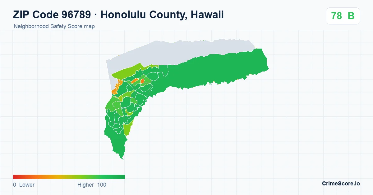 ZIP Code 96789 in Honolulu County, Hawaii neighborhood Safety Score map