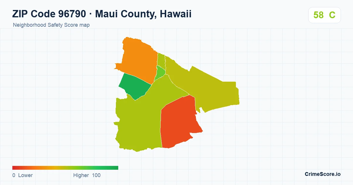 ZIP Code 96790 in Maui County, Hawaii neighborhood Safety Score map