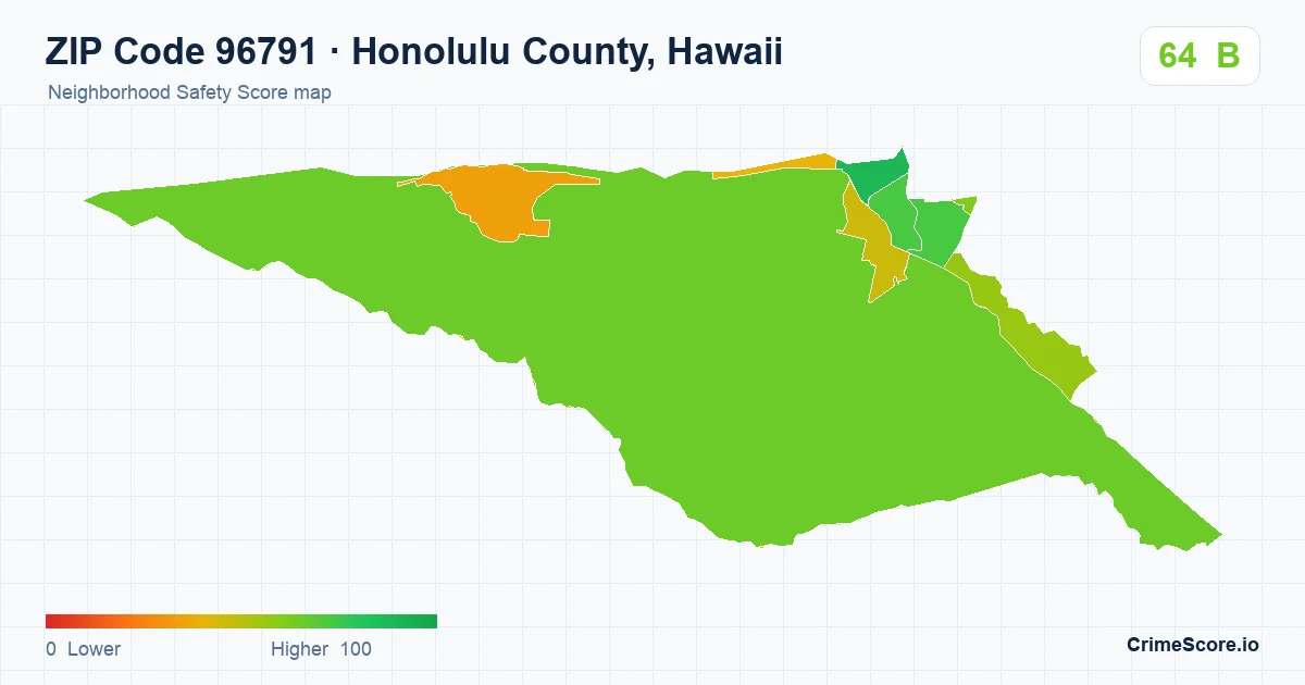 ZIP Code 96791 in Honolulu County, Hawaii neighborhood Safety Score map
