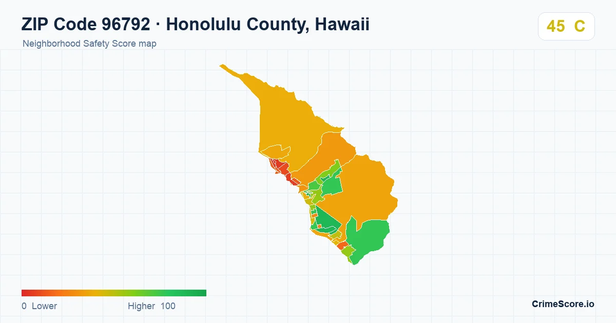 ZIP Code 96792 in Honolulu County, Hawaii neighborhood Safety Score map