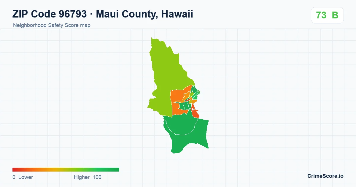 ZIP Code 96793 in Maui County, Hawaii neighborhood Safety Score map