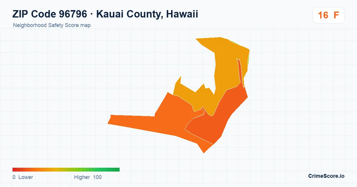 ZIP Code 96796 in Kauai County, Hawaii neighborhood Safety Score map