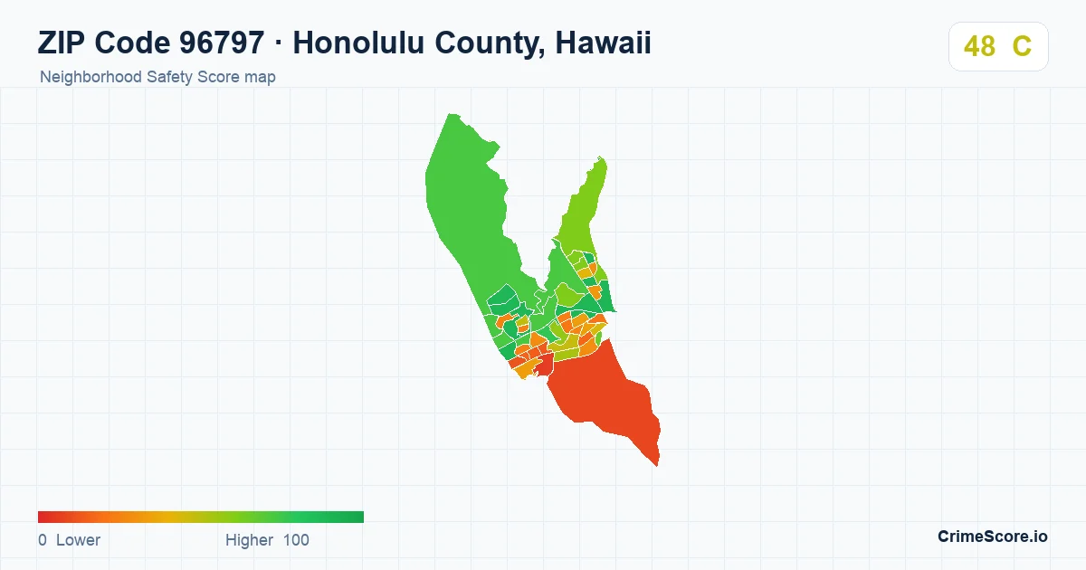 ZIP Code 96797 in Honolulu County, Hawaii neighborhood Safety Score map