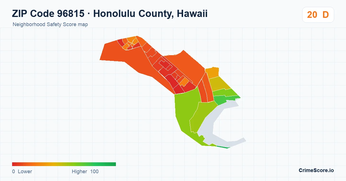 ZIP Code 96815 in Honolulu County, Hawaii neighborhood Safety Score map