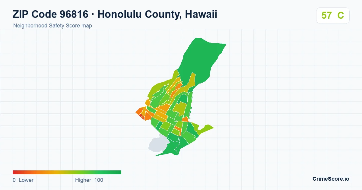 ZIP Code 96816 in Honolulu County, Hawaii neighborhood Safety Score map