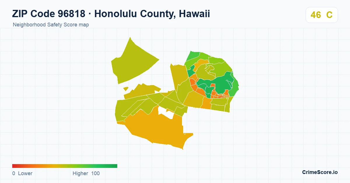 ZIP Code 96818 in Honolulu County, Hawaii neighborhood Safety Score map