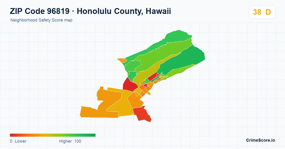 ZIP Code 96819 in Honolulu County, Hawaii neighborhood Safety Score map
