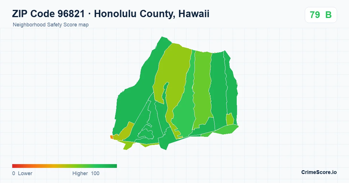 ZIP Code 96821 in Honolulu County, Hawaii neighborhood Safety Score map