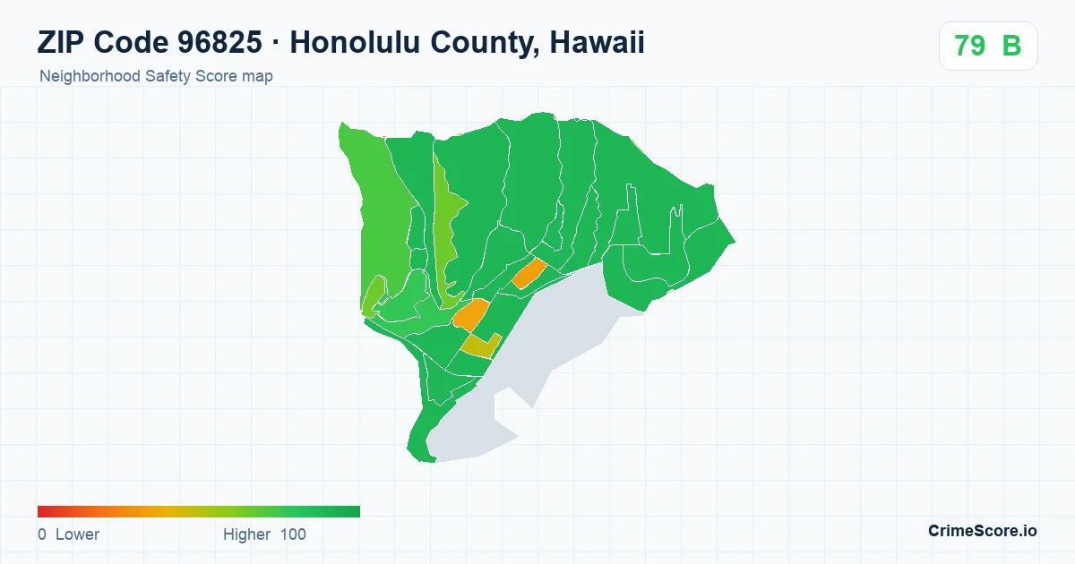 ZIP Code 96825 in Honolulu County, Hawaii neighborhood Safety Score map
