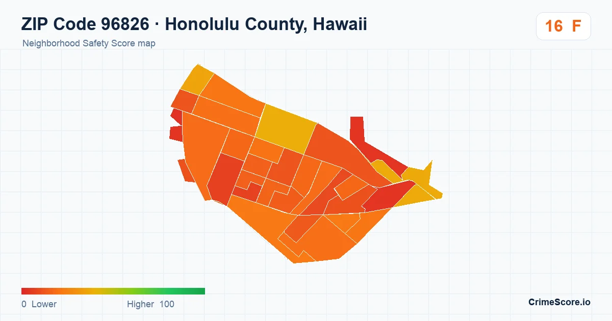 ZIP Code 96826 in Honolulu County, Hawaii neighborhood Safety Score map