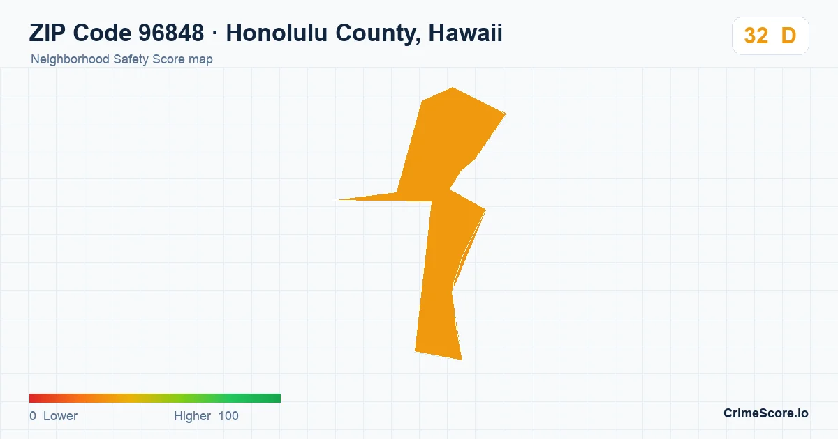 ZIP Code 96848 in Honolulu County, Hawaii neighborhood Safety Score map