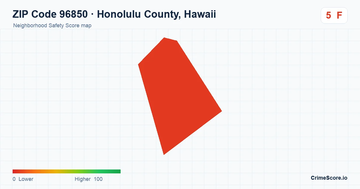 ZIP Code 96850 in Honolulu County, Hawaii neighborhood Safety Score map