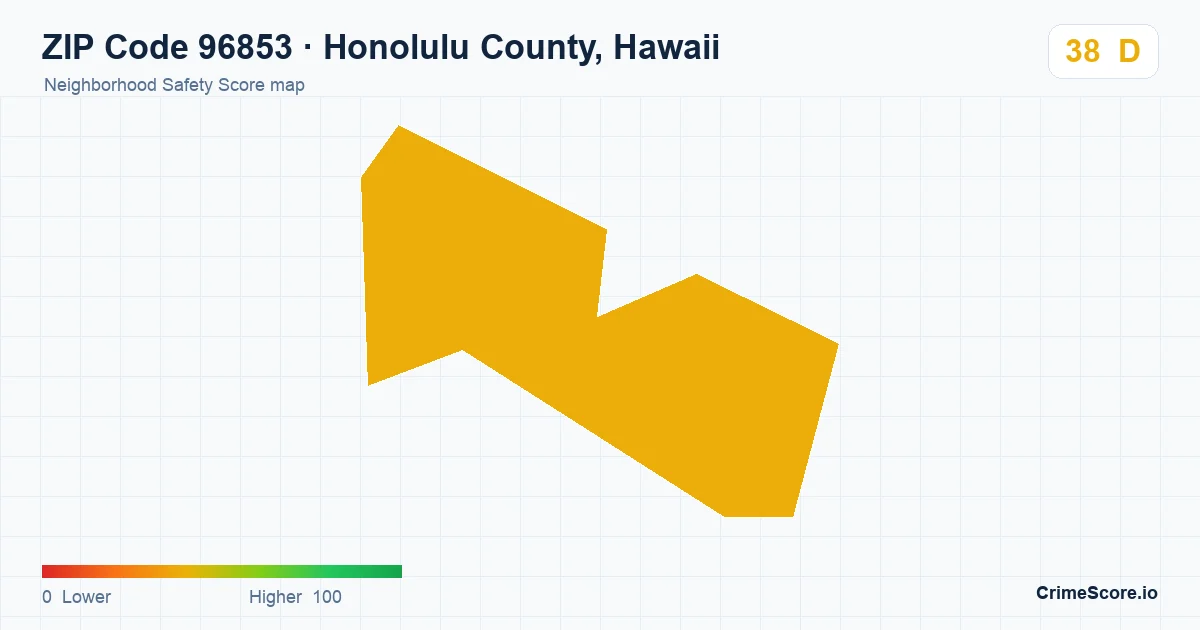 ZIP Code 96853 in Honolulu County, Hawaii neighborhood Safety Score map